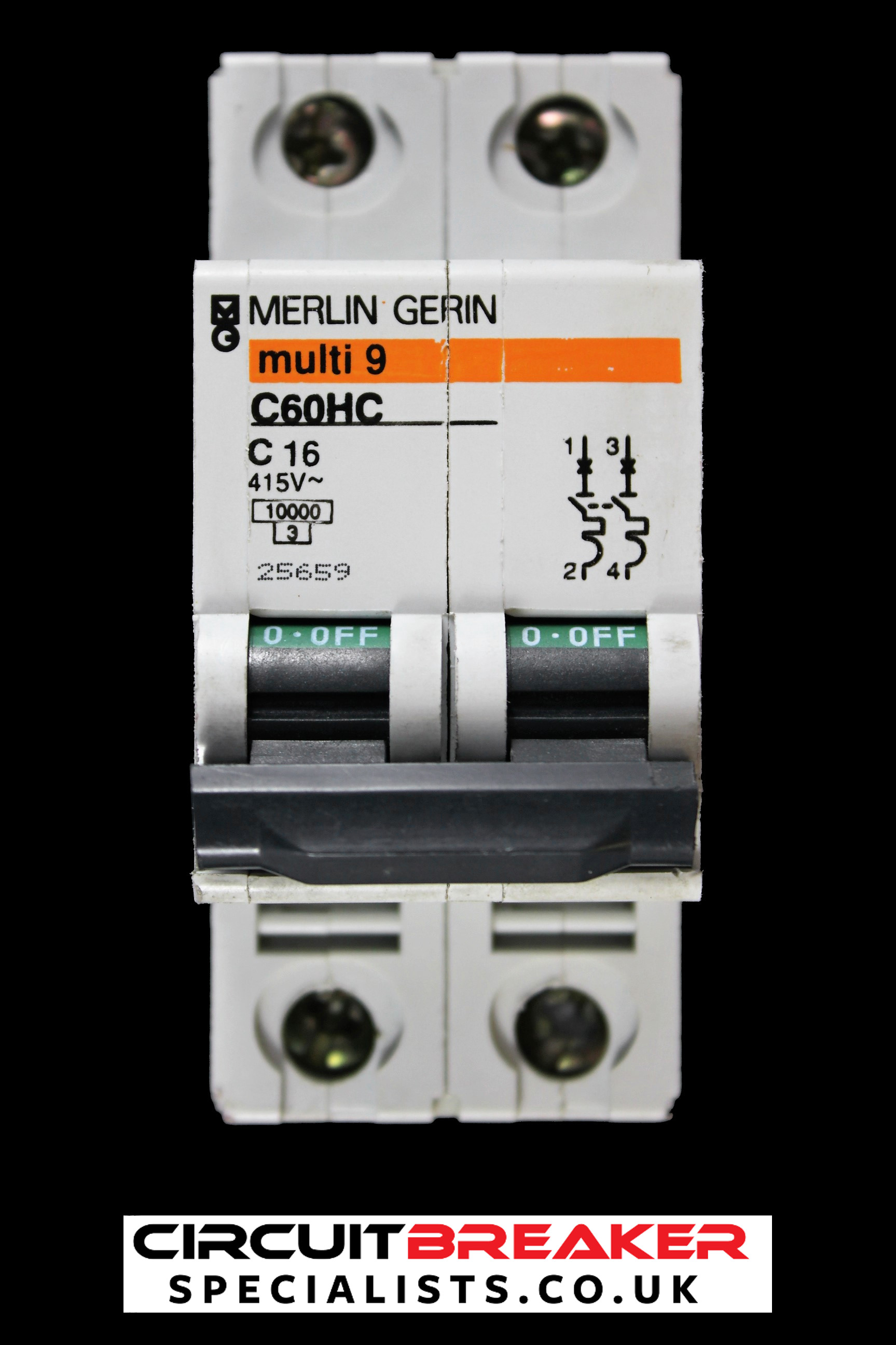 MERLIN GERIN 16 AMP CURVE C 10kA DOUBLE POLE MCB C60HC 25659