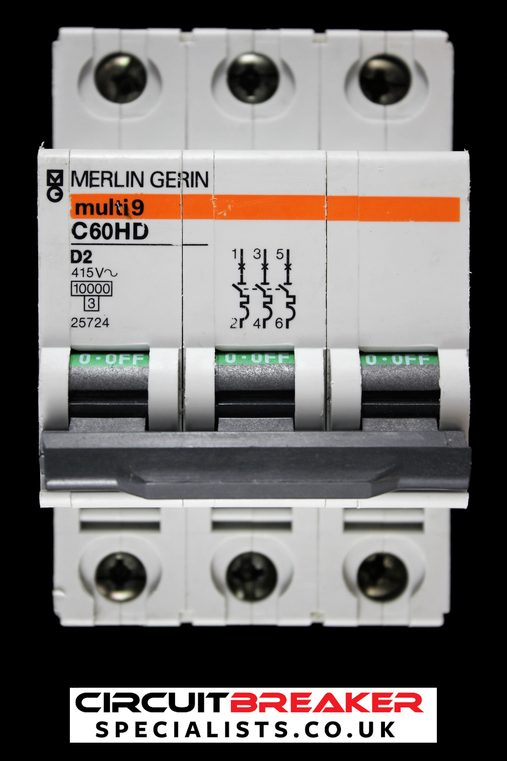MERLIN GERIN 2 AMP CURVE D 10kA TRIPLE POLE MCB CIRCUIT BREAKER C60HD 25724