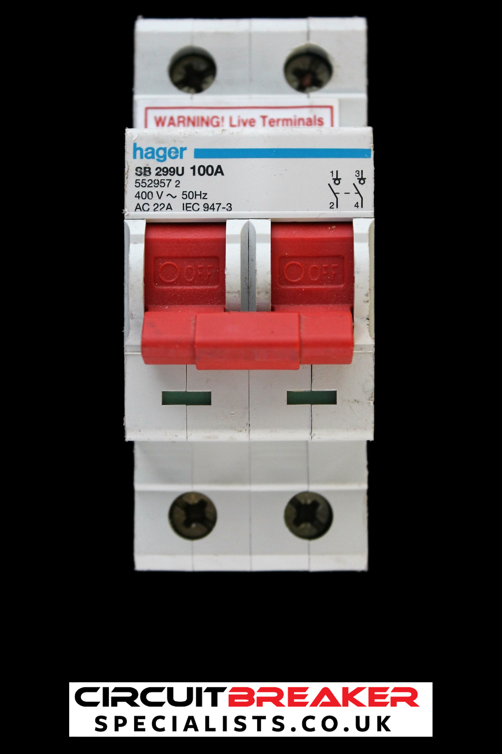 HAGER 100 AMP DOUBLE POLE MAIN SWITCH DISCONNECTOR SB299U 552957