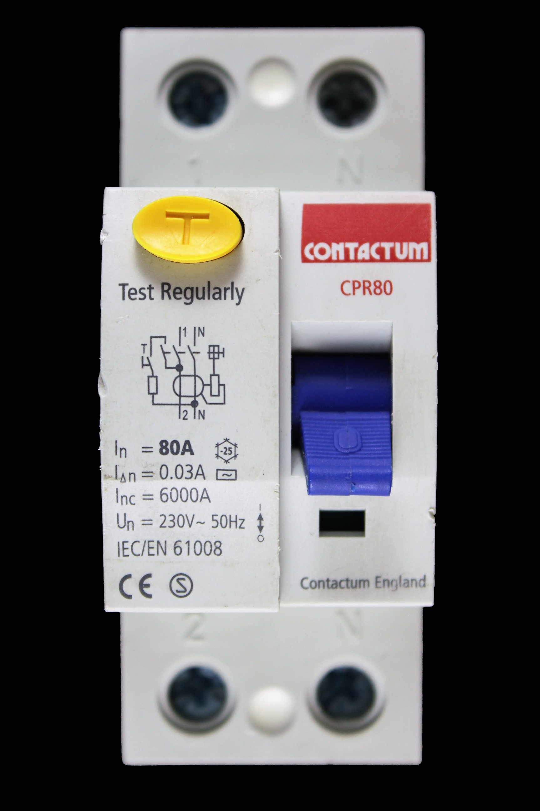 CONTACTUM 80 AMP 30mA DOUBLE POLE RCCB RCD TYPE AC CPR80