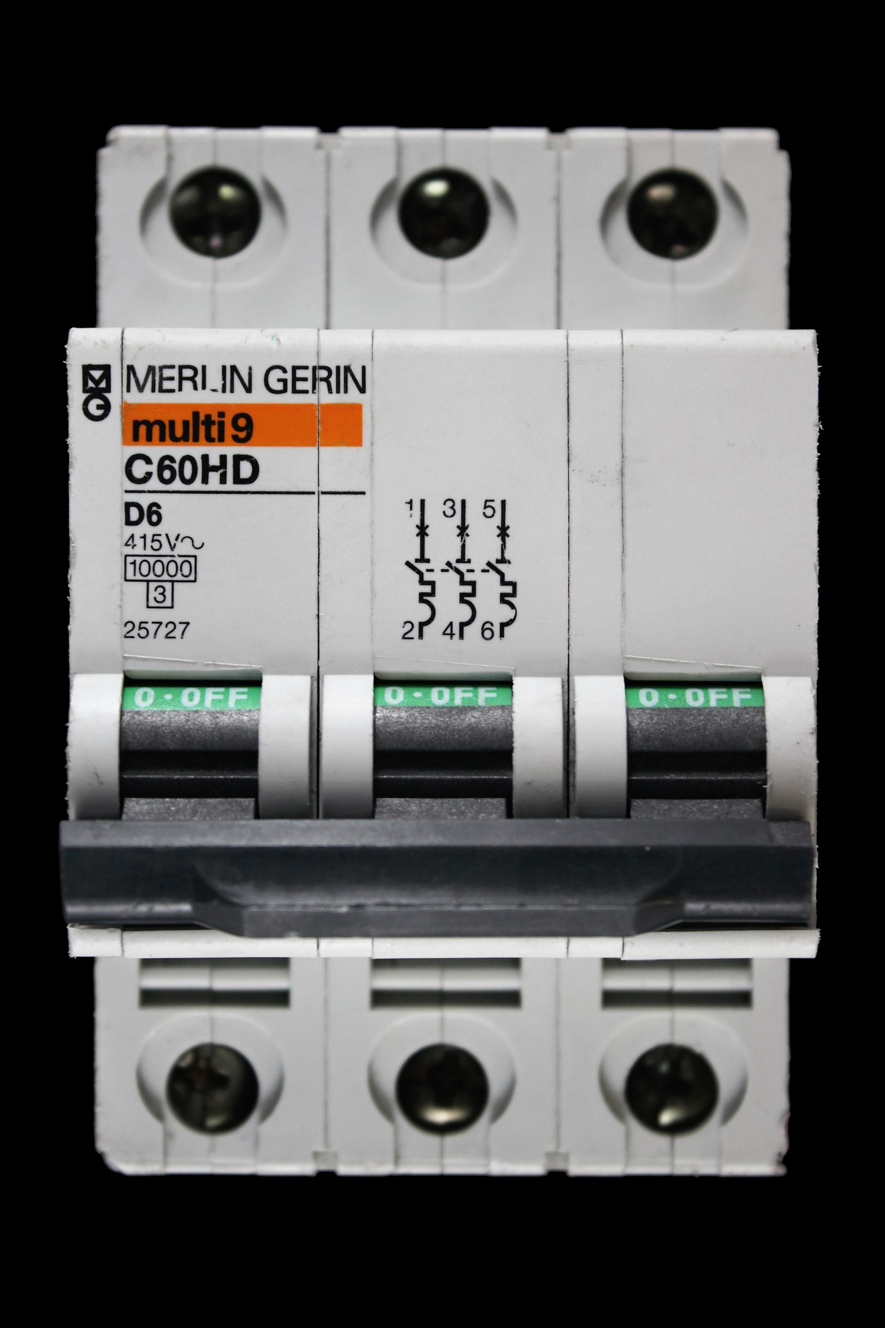 MERLIN GERIN 6 AMP CURVE D 10kA TRIPLE POLE MCB CIRCUIT BREAKER C60HD 25727