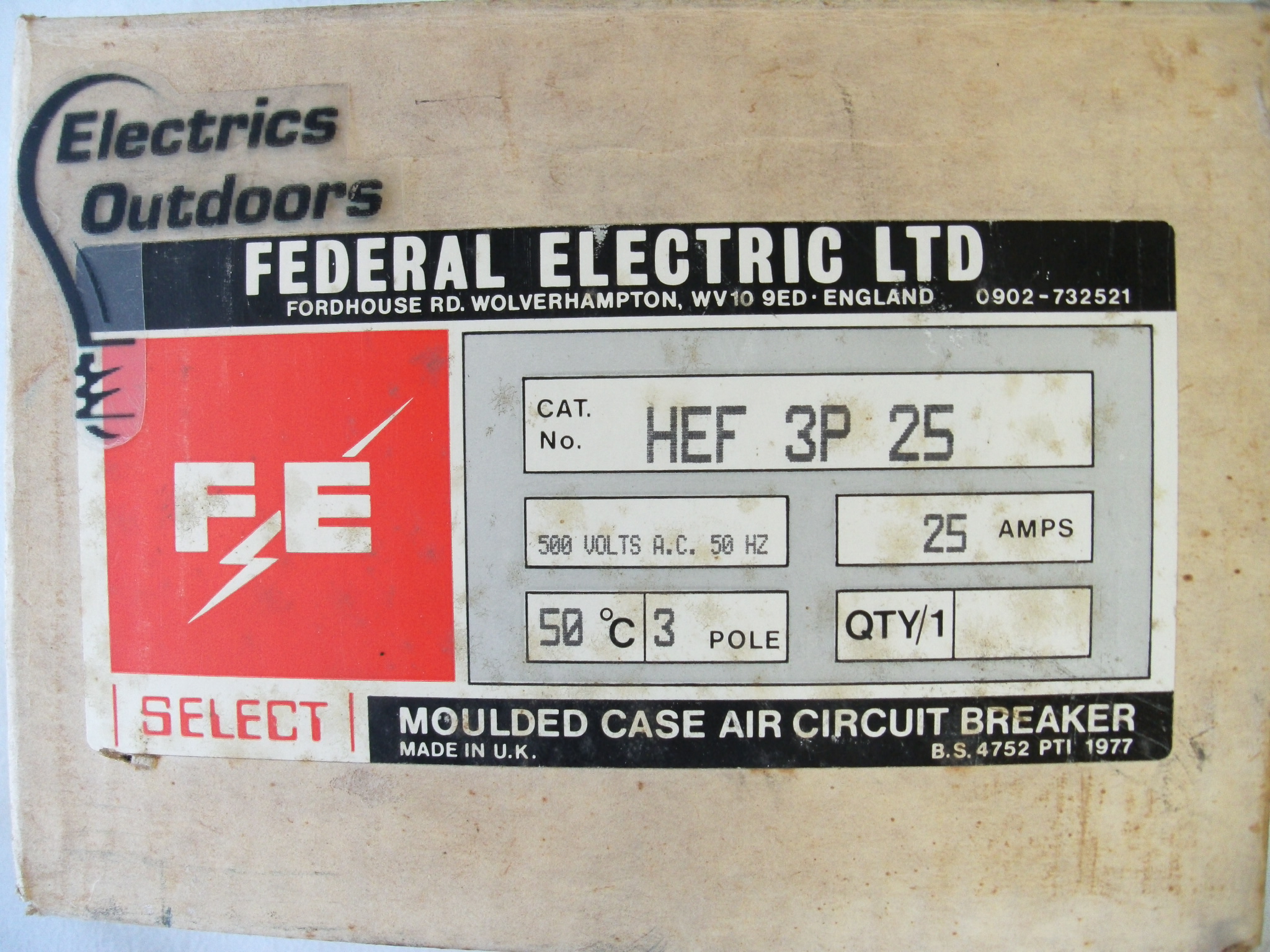 FEDERAL ELECTRIC 25 AMP 22kA TRIPLE POLE MCCB SELECT HEF3P25