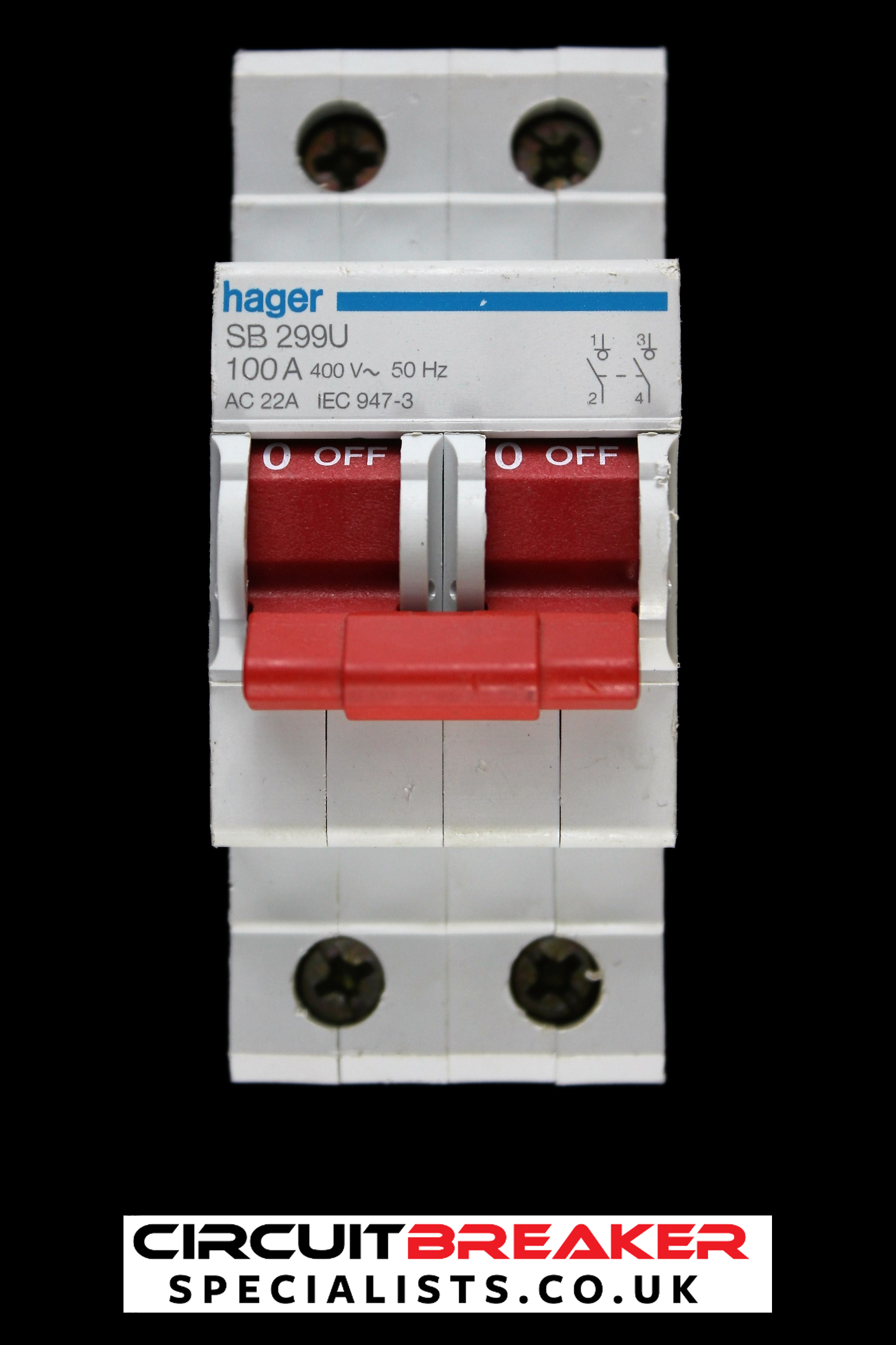 HAGER 100 AMP DOUBLE POLE MAIN SWITCH DISCONNECTOR SB299U