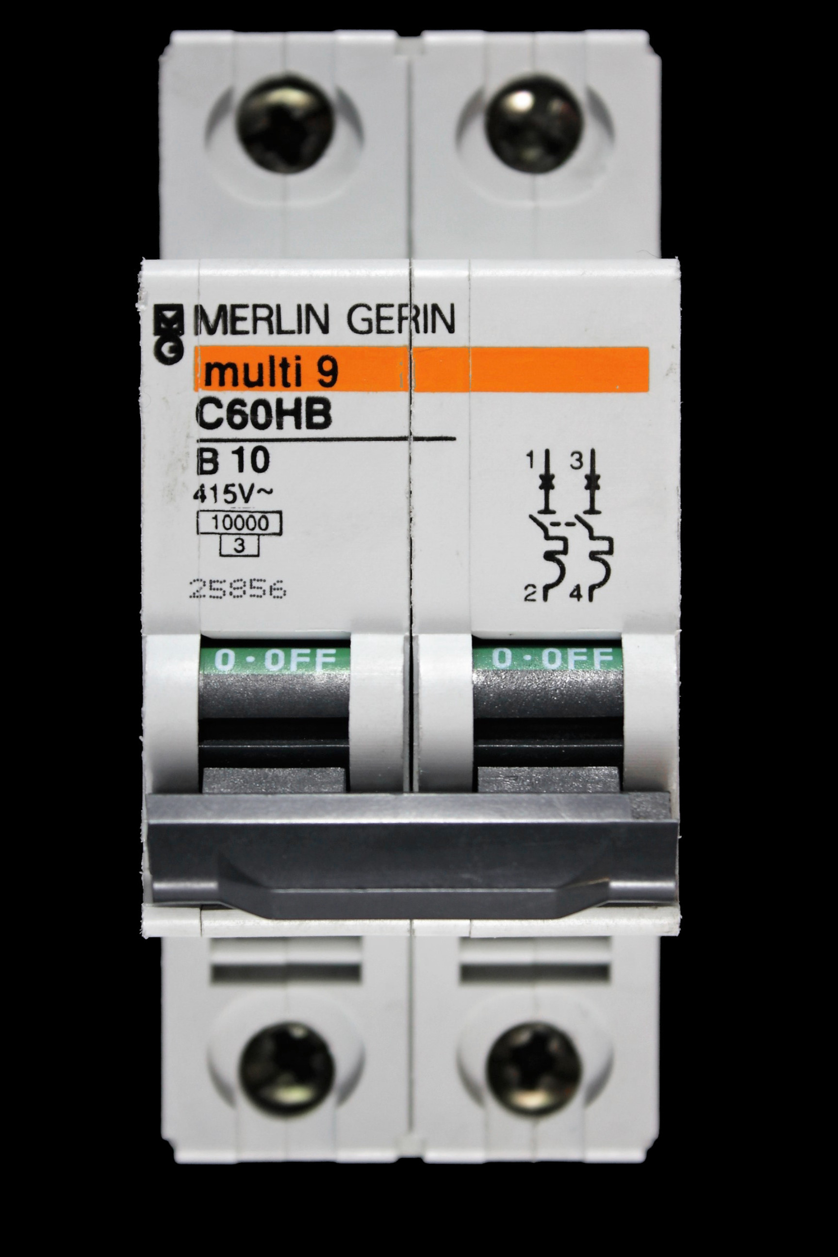 MERLIN GERIN 10 AMP CURVE B 10kA DOUBLE POLE MCB CIRCUIT BREAKER C60HB 25856