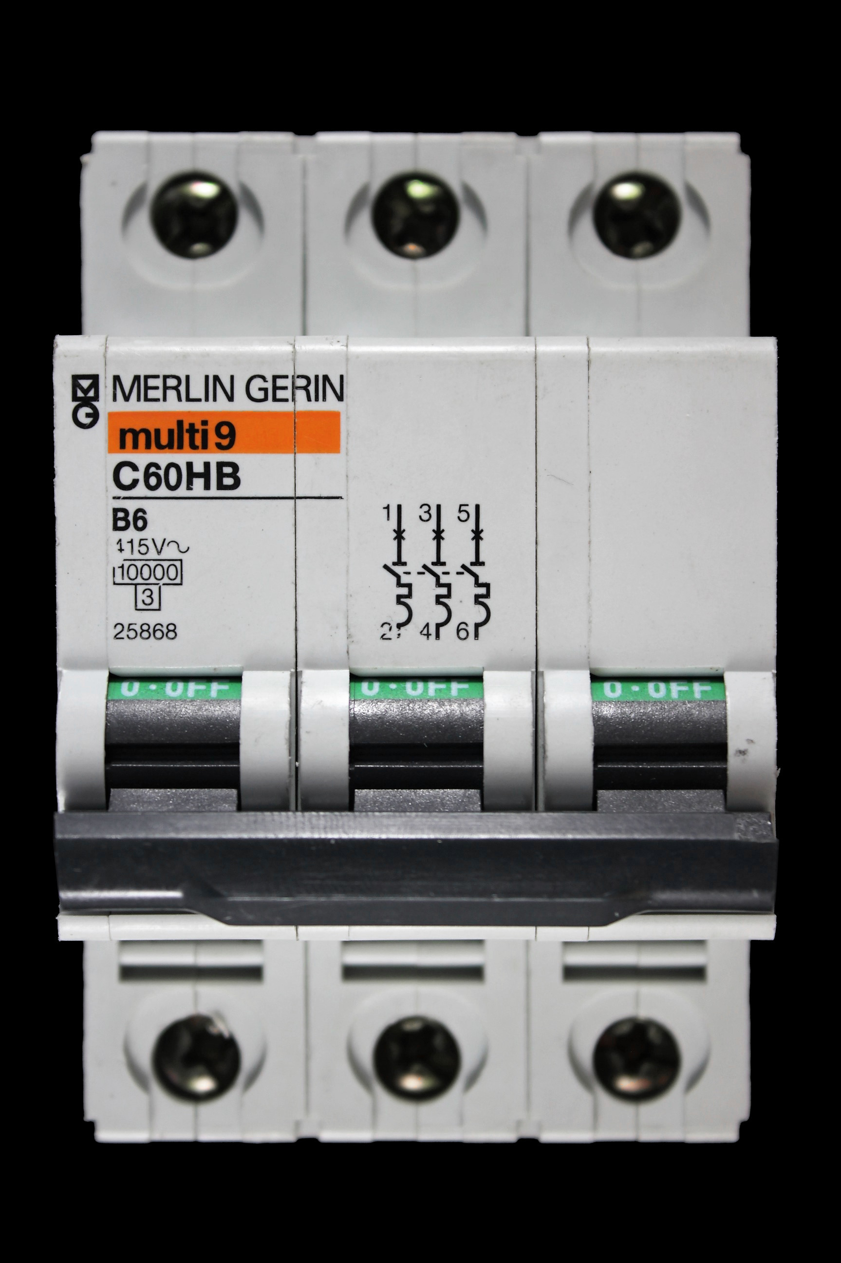 MERLIN GERIN 6 AMP CURVE B 10kA TRIPLE POLE MCB CIRCUIT BREAKER C60HB 25868