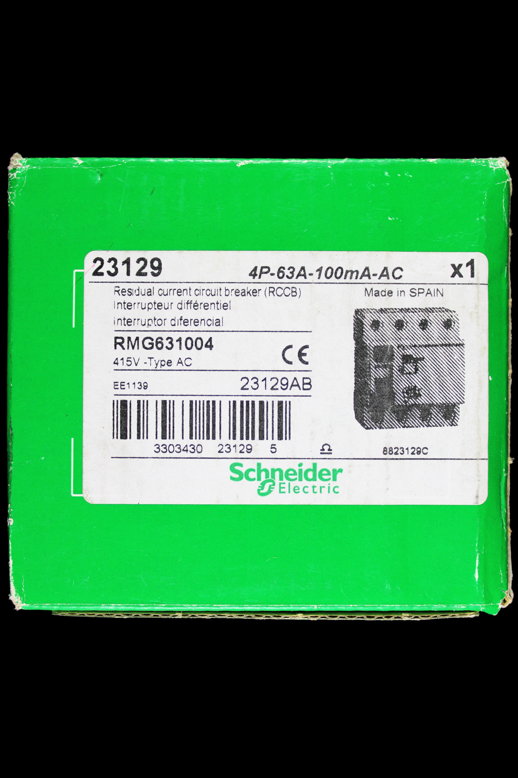 SCHNEIDER 63 AMP 100mA FOUR POLE RCCB RCD TYPE AC 23129 RMG 631004
