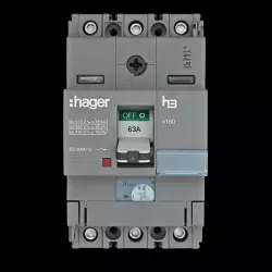 HAGER 63 AMP 18kA TRIPLE POLE MCCB HDA063U1 X160 313063